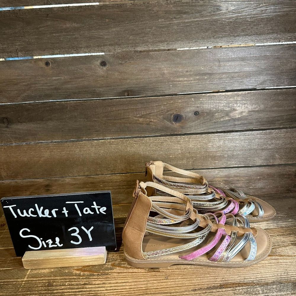 New Girls Tucker & Tate Marissa Metallic Faux Leather Gladiator Sandals Size 3 Y